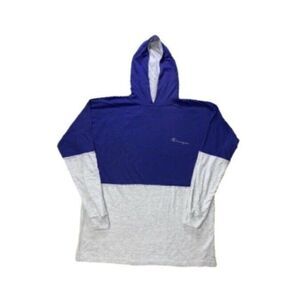 Vintage 90's Champion Hoodie Thin Sweatshirt Color Block Blue/Grey Striped Sz XL